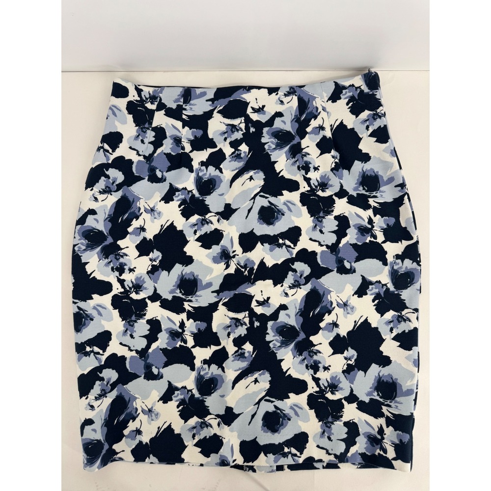 Amanda + Chelsea Womens Blue Floral Pencil‎ Skirt Sz 10 Stretch Knee Length